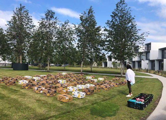 73 boxes were packaged at the Dyson Institute on the company’s Malmesbury campus, ready to be distributed to local families in need.